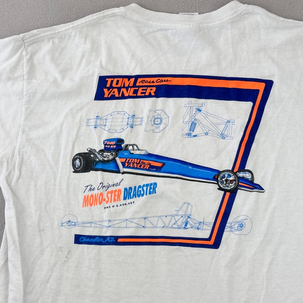 Vintage Dragster Tee Mens XL Race Graphic 'Mono-Ster'‎ Tom Yancer T-Shirt Y2K